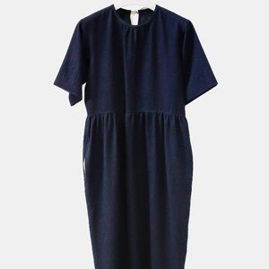 Sofie D’Hoore Gathered Neck Navy Wool Maxi Dress